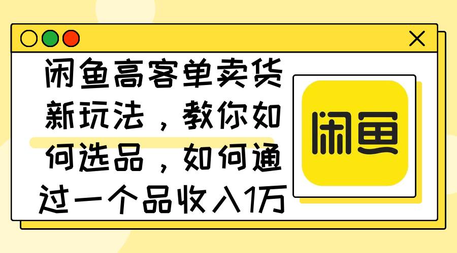 闲鱼高客单卖货新玩法，教你如何选品，如何通过一个品收入1万+-云舒网创