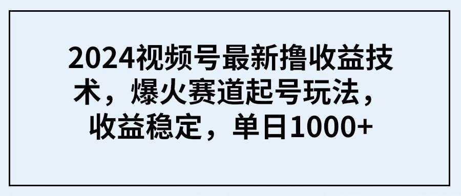 2024视频号最新撸收益技术，爆火赛道起号玩法，收益稳定，单日1000+-云舒网创