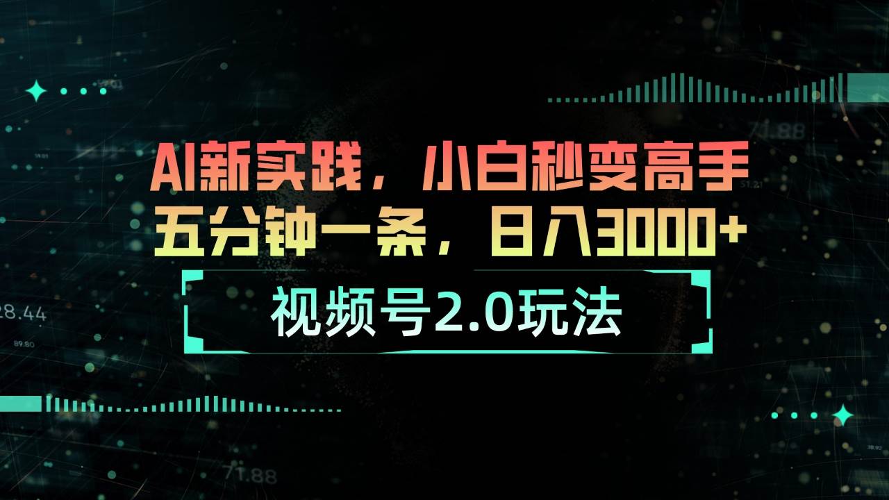 视频号2.0玩法 AI新实践，小白秒变高手五分钟一条，日入3000+-云舒网创