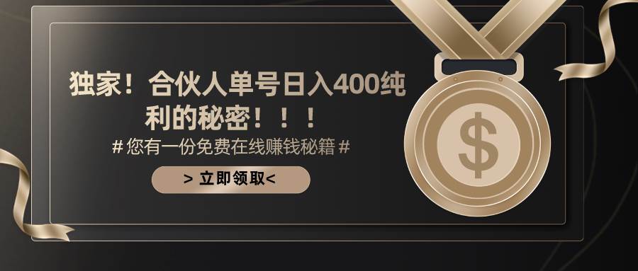 合伙人广告撸金最新玩法，每天单号400纯利-云舒网创