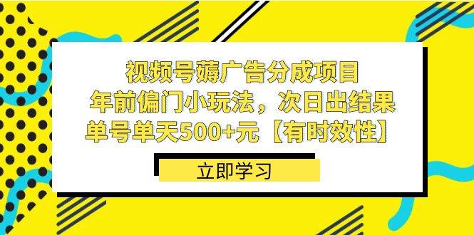 视频号薅广告分成项目，年前偏门小玩法，次日出结果，单号单天500+元【有时效性】-云舒网创