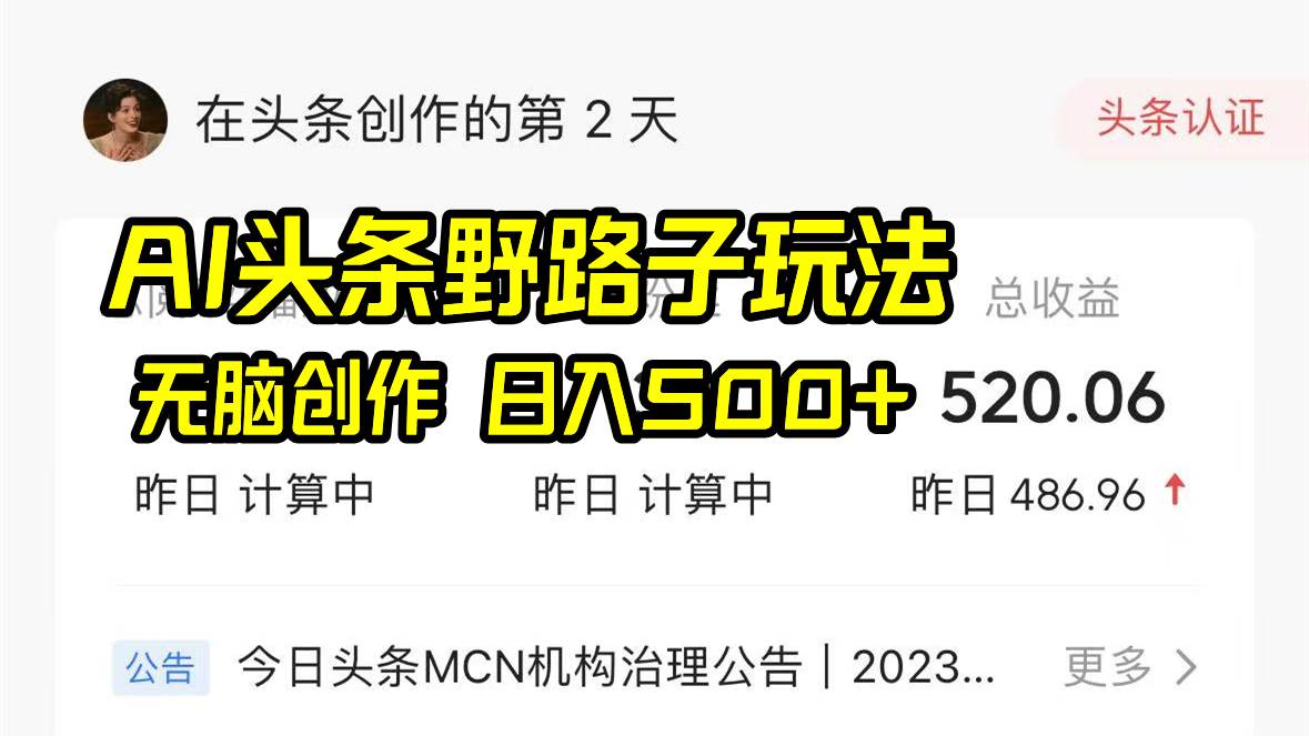 AI头条野路子玩法，无脑创作，日入500+-云舒网创