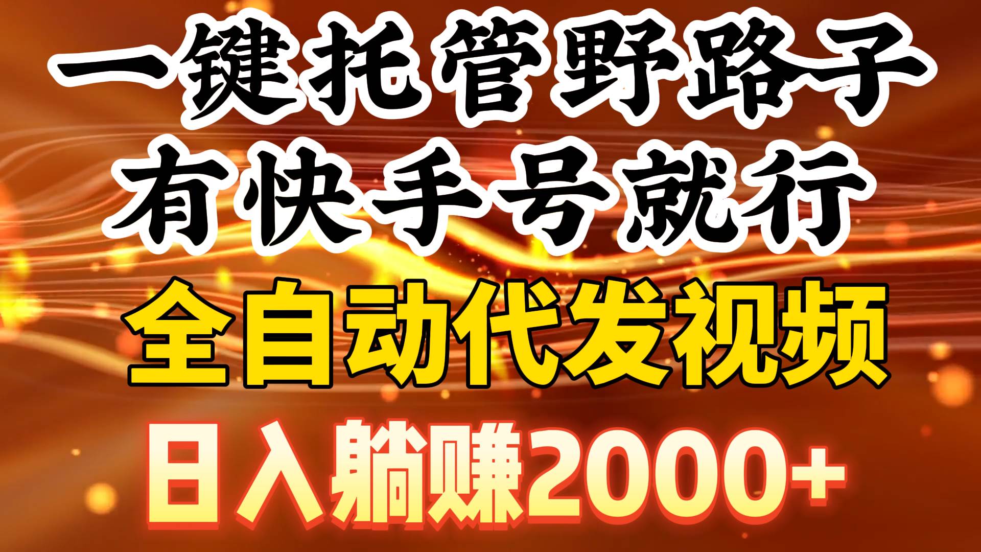 一键托管野路子，有快手号就行，日入躺赚2000+，全自动代发视频-云舒网创