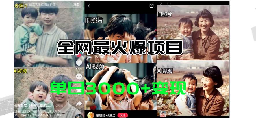 全网爆火的AI让老照片动起来教程，蹭热点日赚3000+，内含免费工具一键…-云舒网创