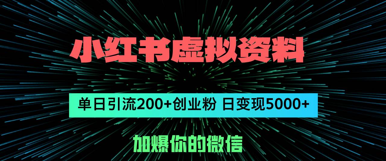小红书虚拟资料日引流200+创业粉，单日变现5000+-云舒网创