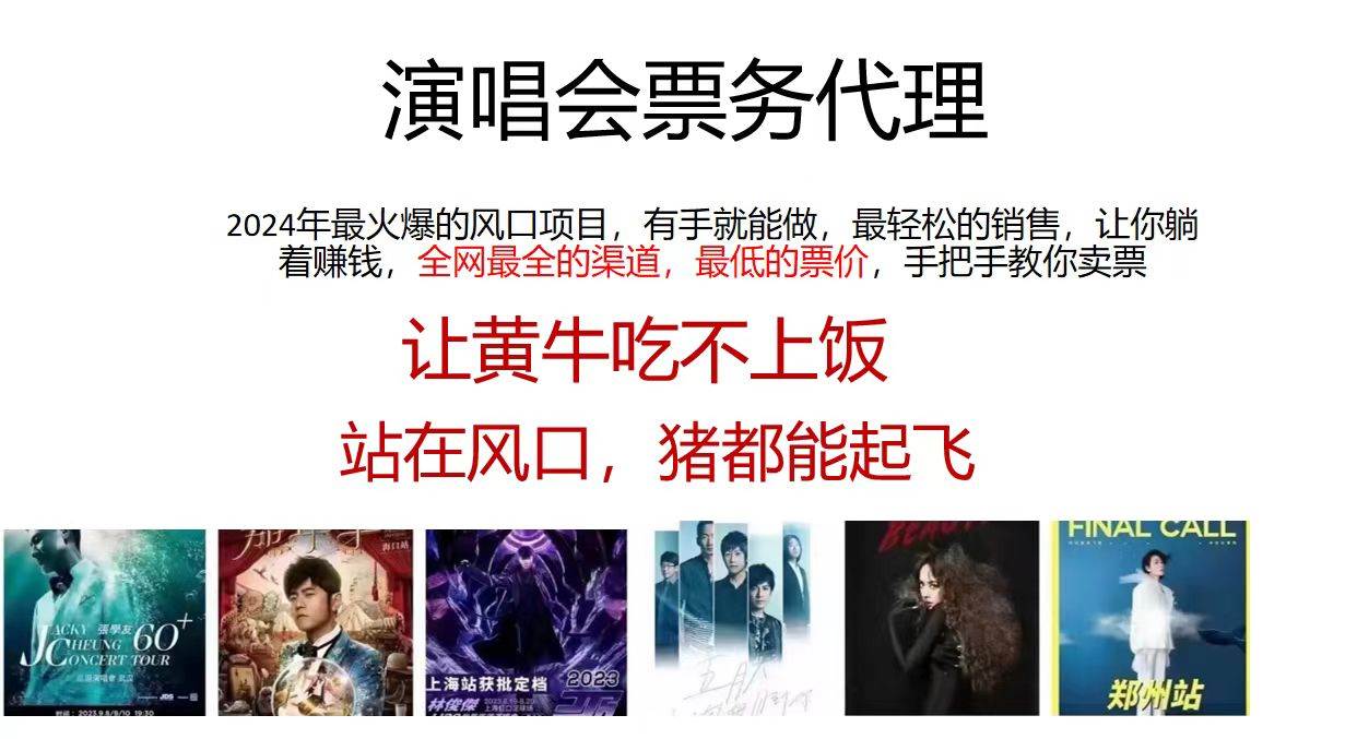 2024演唱会低价票务代理，全网最低的票价，手把手教你卖票，日入2000+-云舒网创