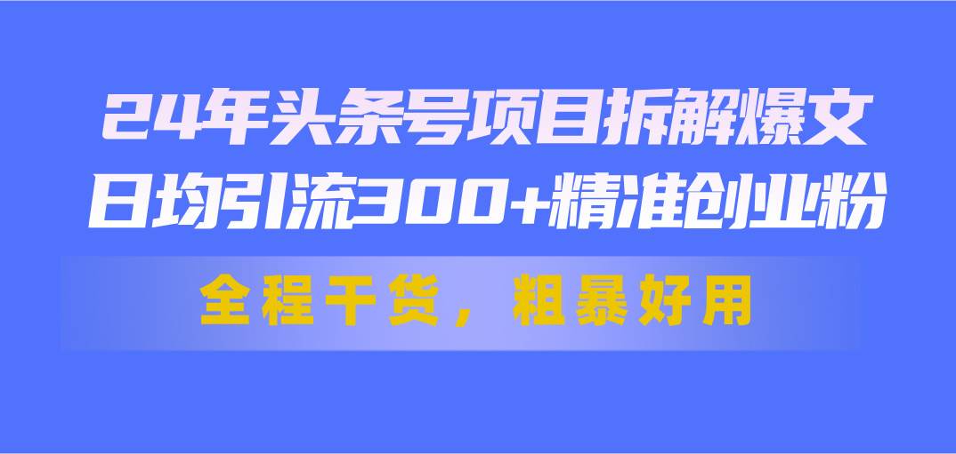 24年头条号项目拆解爆文，日均引流300+精准创业粉，全程干货，粗暴好用-云舒网创