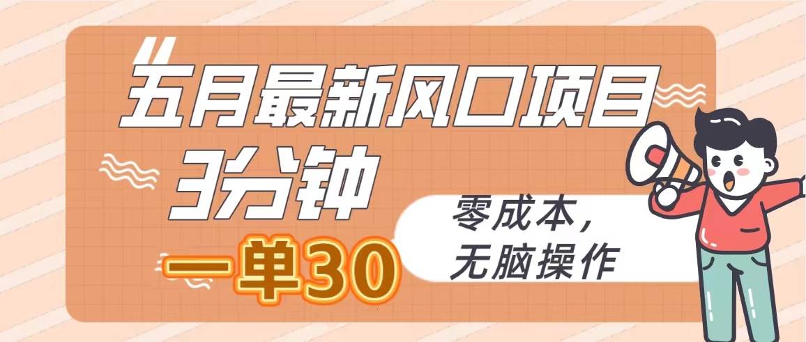 五月最新风口项目，3分钟一单30，零成本，无脑操作-云舒网创