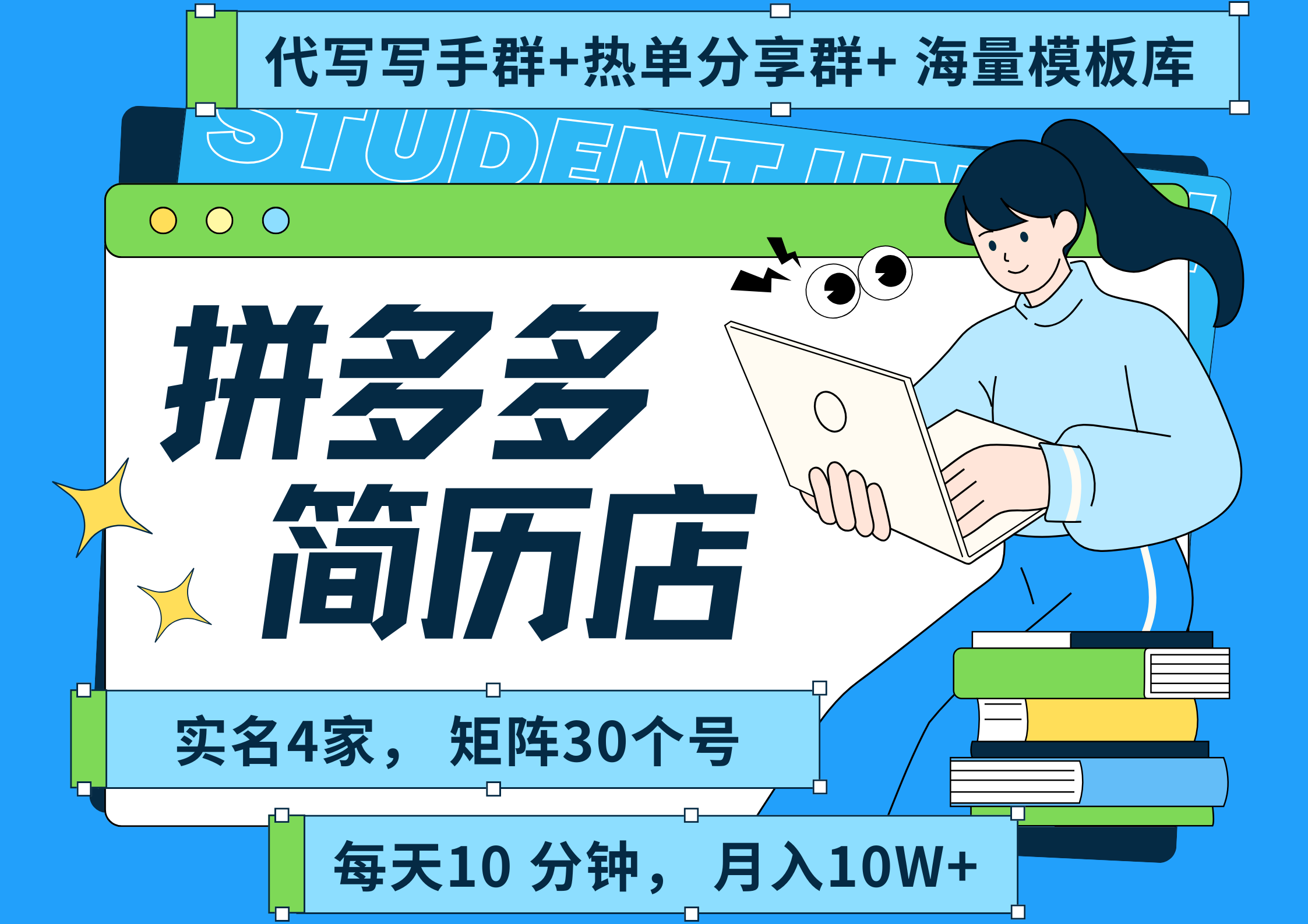 拼多多 虚拟资料 简历 海报代写 全SOP流程 毫无保留分享（含后端资料以及代写渠道）每天十分钟 每人实名四个店  矩阵30个账号  轻轻松松 月入10W-云舒网创
