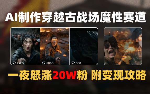 AI制作穿越古战场视频一夜涨粉20W保姆级教学（附AI变现指南）-云舒网创