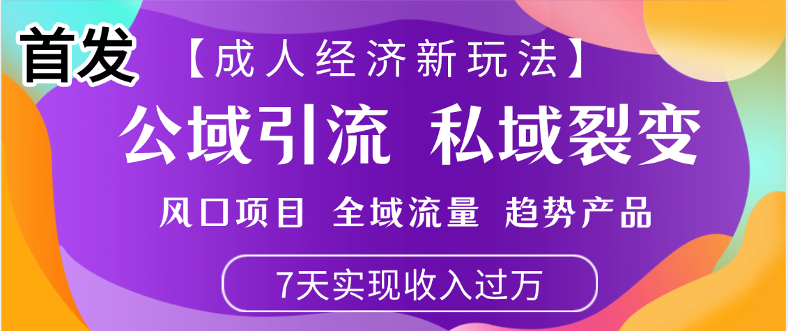 首发：【成人经济新玩法】市面独家玩法，风口项目、全域流量、趋势产品，7天实现月入过万-云舒网创